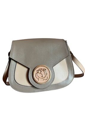 Braccialini Italian Leather Crossbody Bag Taupe Made In Italy